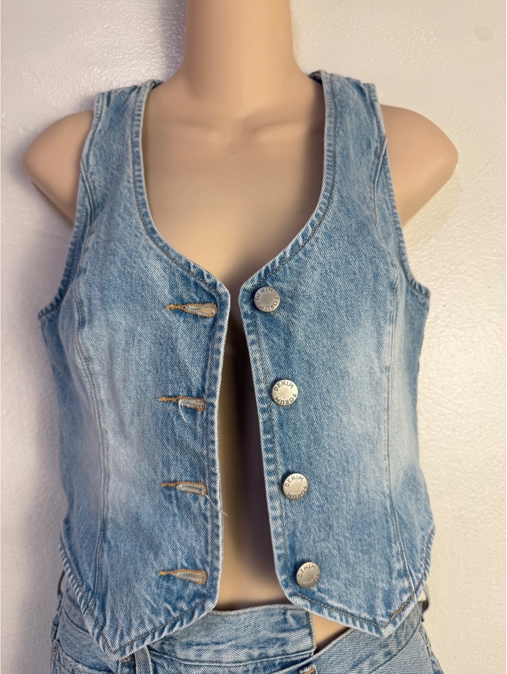 Denim Forum Light Wash Denim Vest Size S